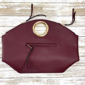 Maroon Womens Purse with Gold Metal Handle and Tassel Zippers